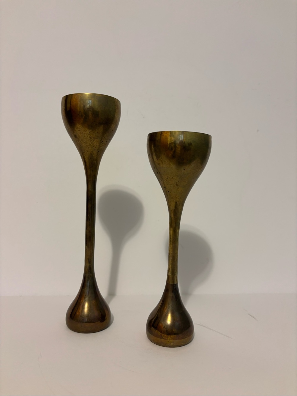 Solid Brass- Pair of Graduated Height Tapered Candle Holders